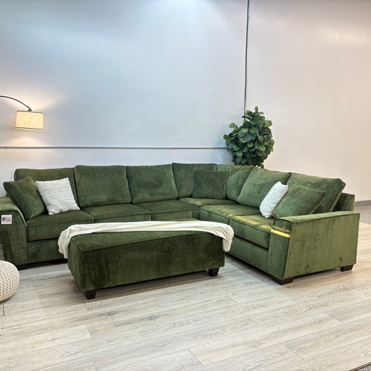 Olive Green Performance Fabric Sectional with Ottoman