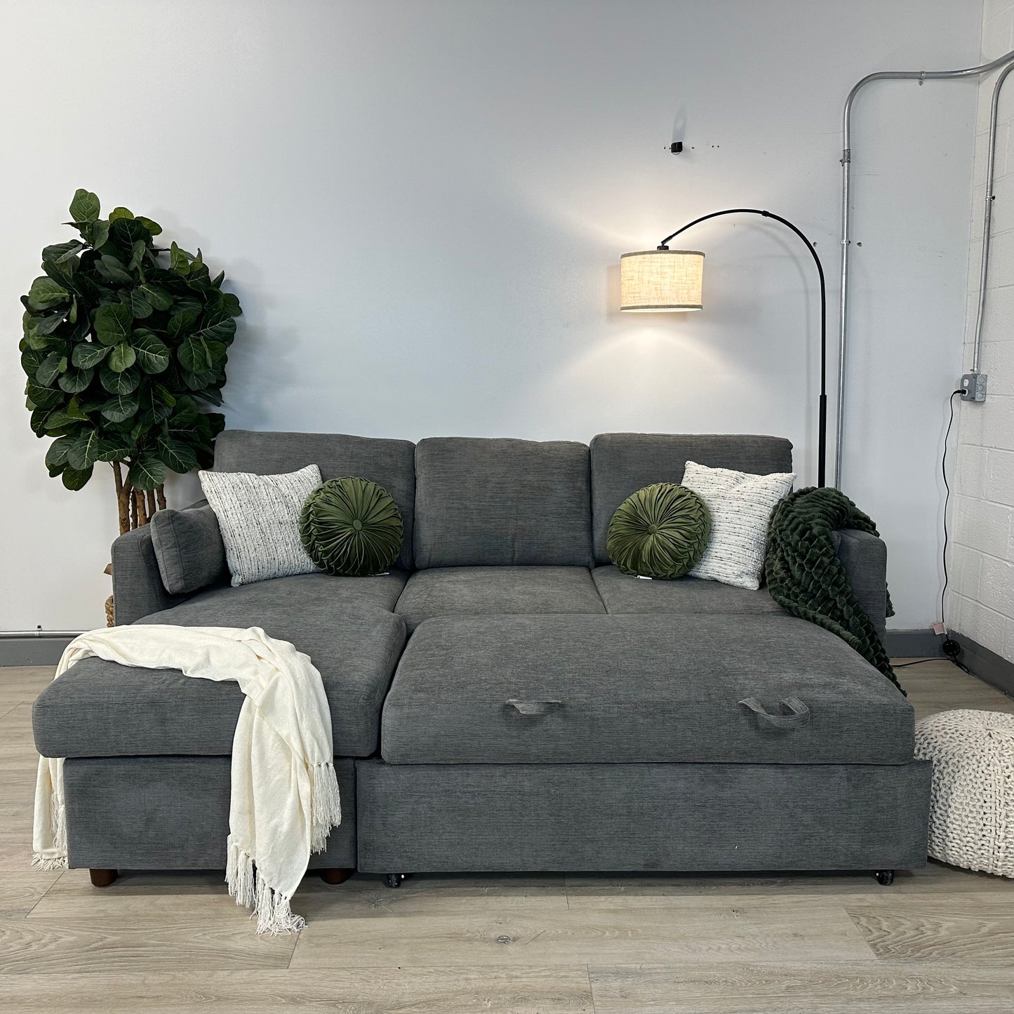 Coddle Luke Fabric Sleeper Sofa with Reversible Chaise and Storage, Gray