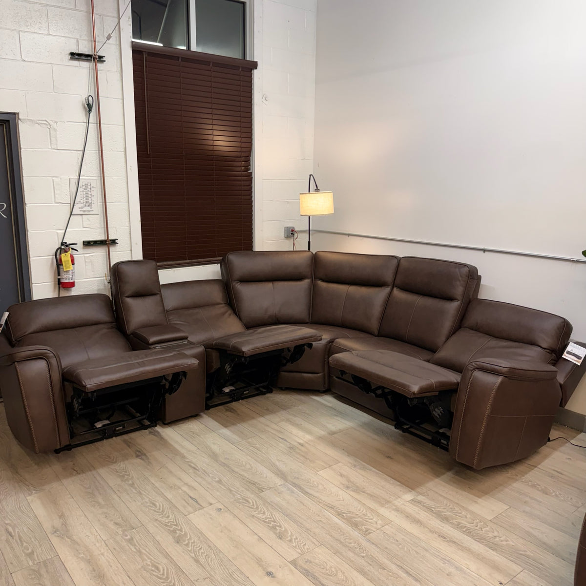 Flexsteel Griffin Italian Leather Zero Gravity Reclining Sectional with Power Headrests - Brown