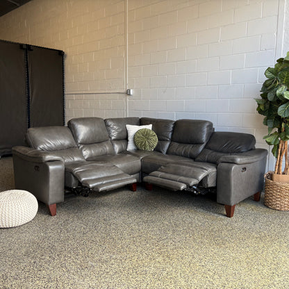 Rizzo Heights Leather Power Reclining Sectional with Power Headrests - Dark Gray