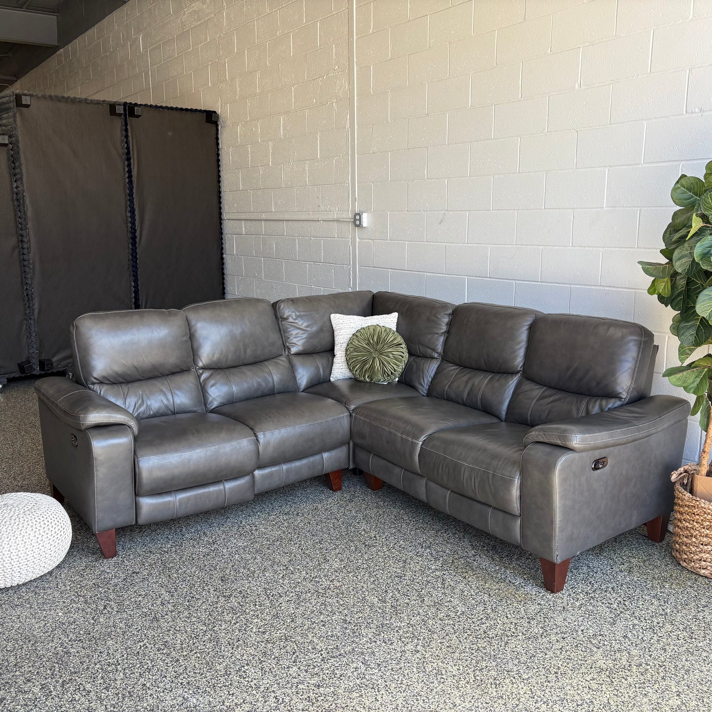 Rizzo Heights Leather Power Reclining Sectional with Power Headrests - Dark Gray