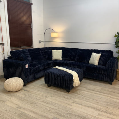 Fluffy Cloud Sectional with Ottoman - Dark Blue