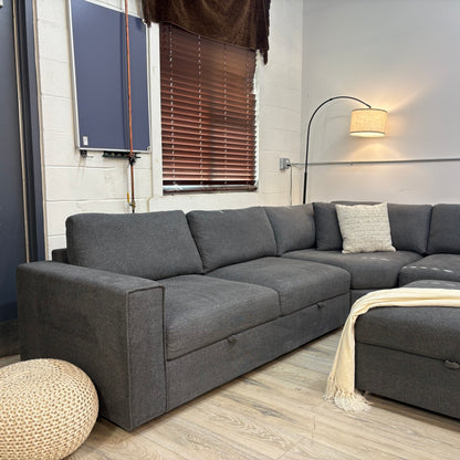 Thomasville Bryden Fabric Sectional with Storage Seats and Ottoman