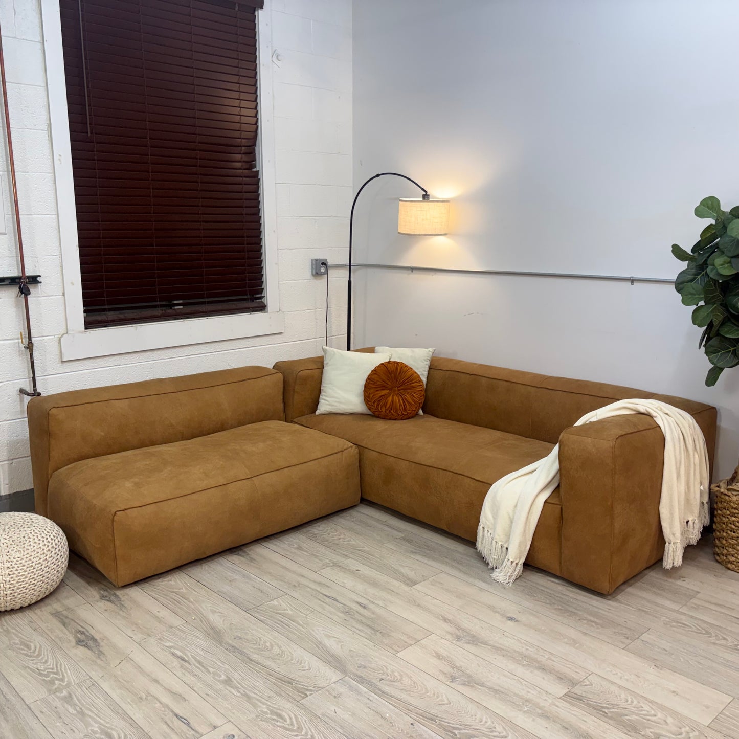 Article Cigar 94.5” Leather Reversible Sectional - Rawhide Tan