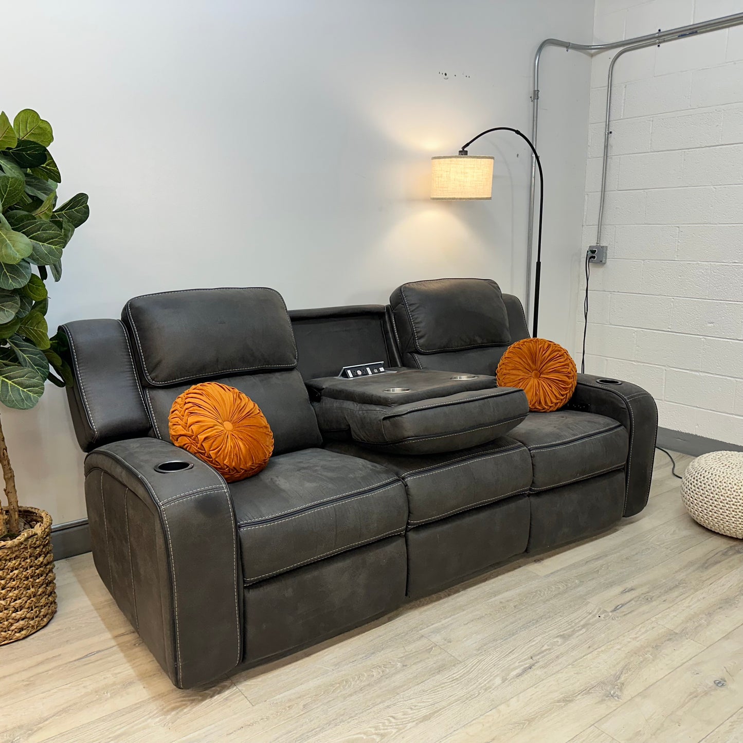 Matteus Fabric Power Reclining Sofa with Drop Down Table