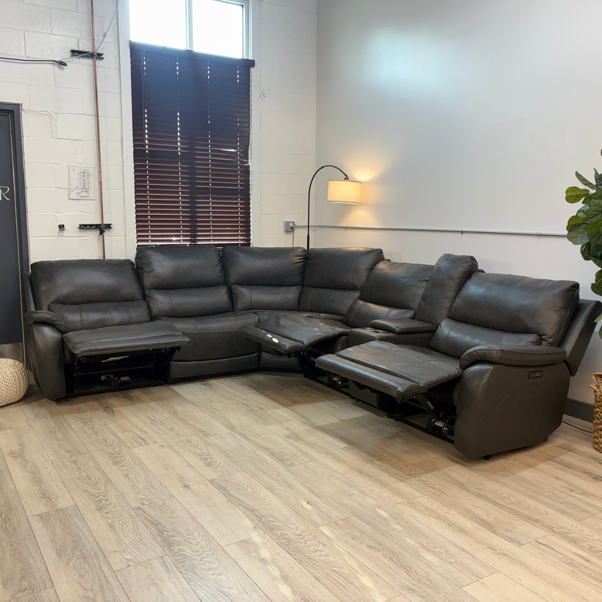 Wylder Leather Power Reclining Sectional with Power Headrests