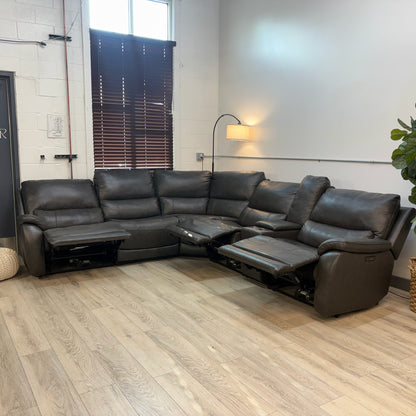 Wylder Leather Power Reclining Sectional with Power Headrests