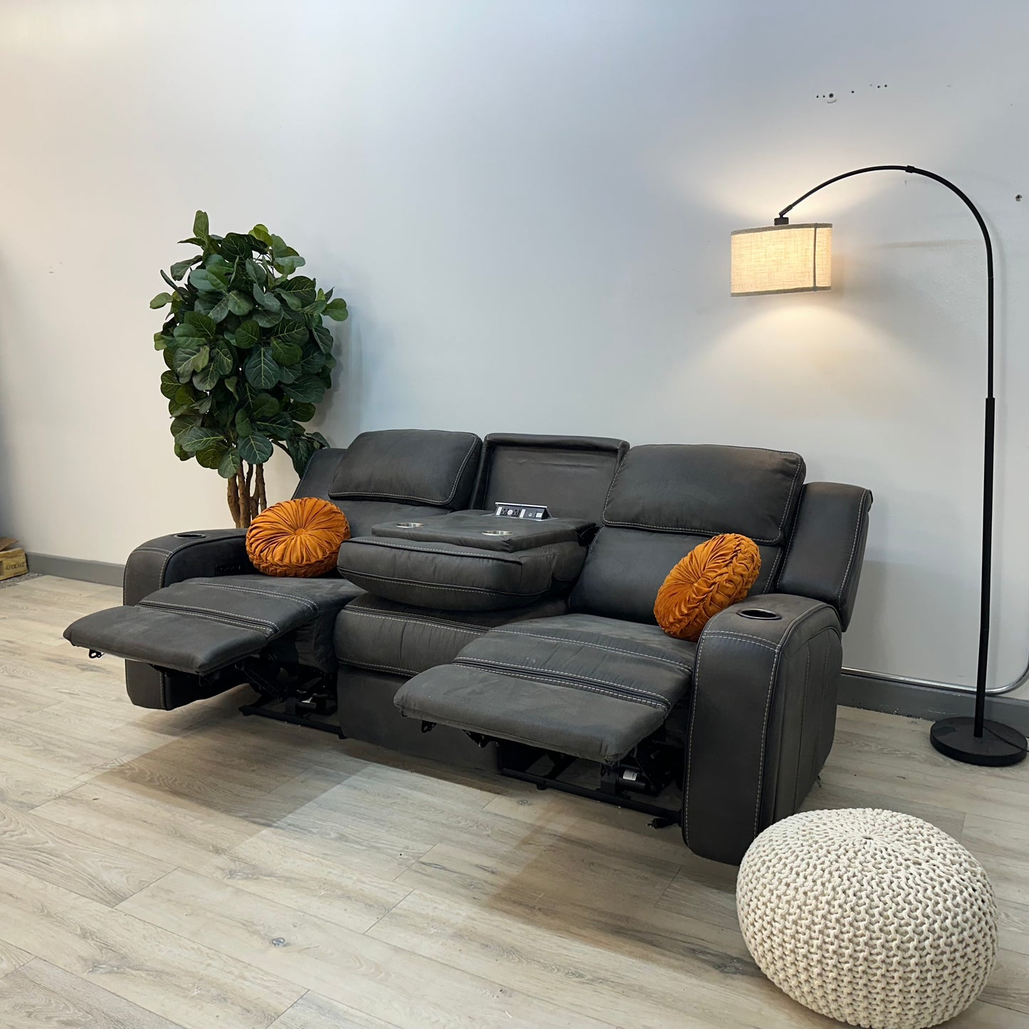 Matteus Fabric Power Reclining Sofa with Drop Down Table