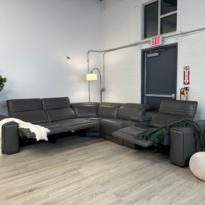 Karson Leather Power Reclining Sectional with Power Headrests