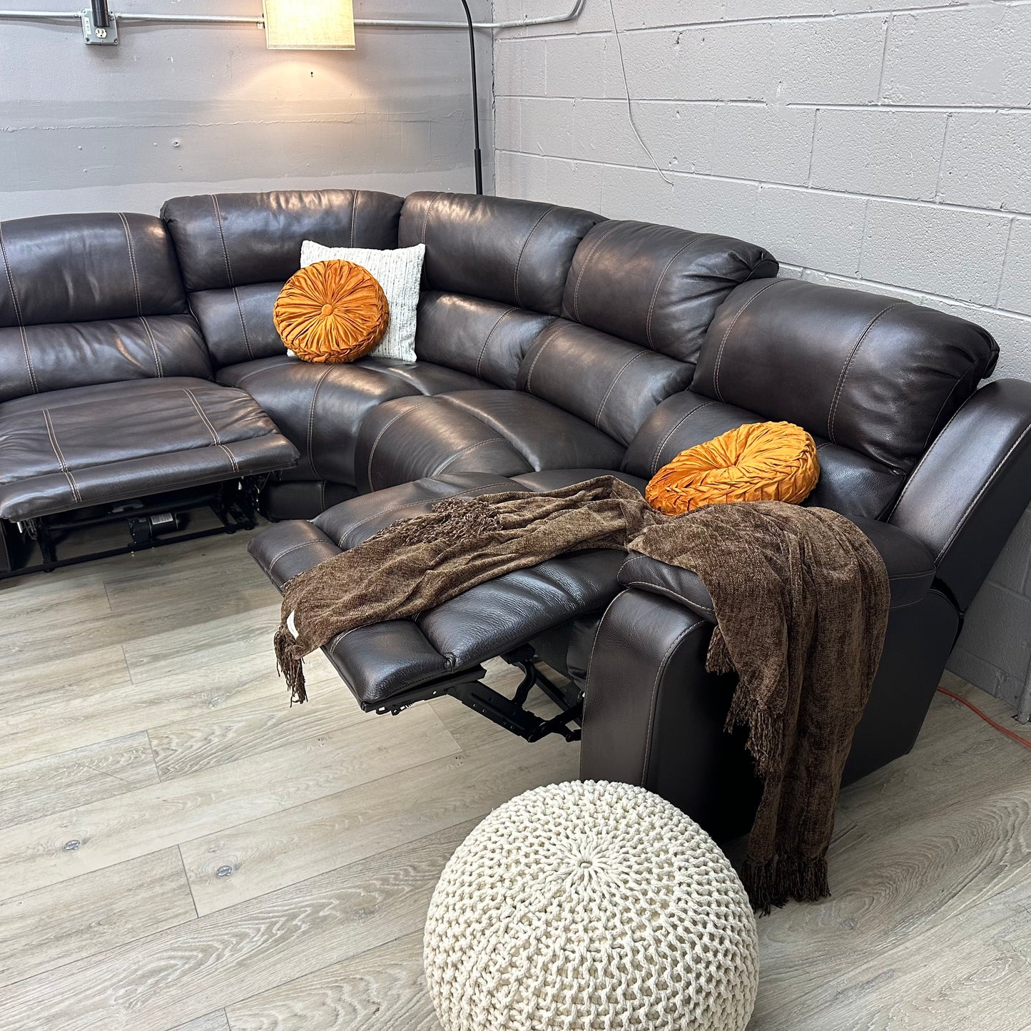 Dunhill 3-piece Leather Power Reclining Sectional Power Headrest, Dark Brown