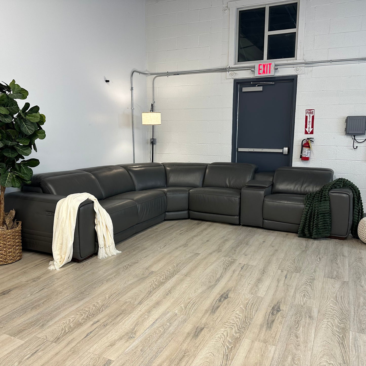 Karson Leather Power Reclining Sectional with Power Headrests