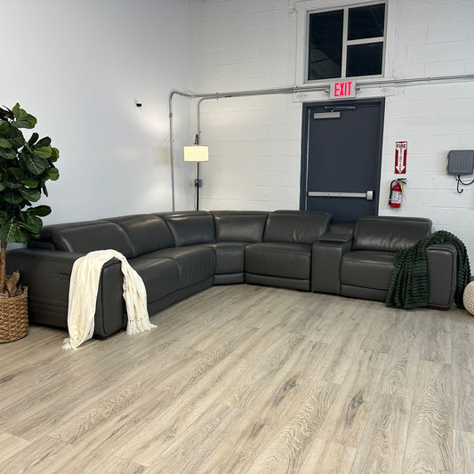 Karson Leather Power Reclining Sectional with Power Headrests