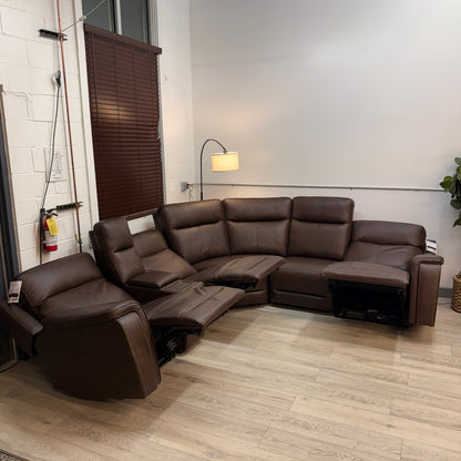 Flexsteel Griffin Italian Leather Zero Gravity Reclining Sectional with Power Headrests - Brown