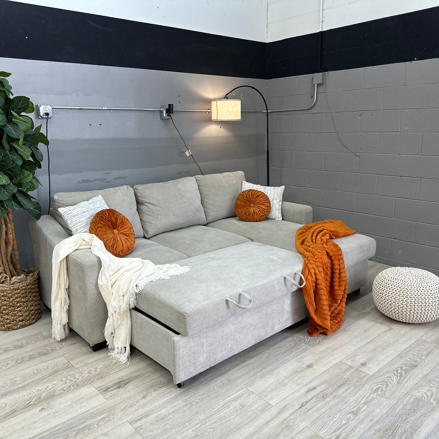 Coddle Aria Fabric Sleeper Sofa with Reversible Chaise and Storage, Beige