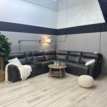 Wylder Leather Power Reclining Sectional with Power Headrests