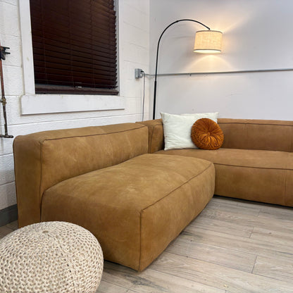 Article Cigar 94.5” Leather Reversible Sectional - Rawhide Tan