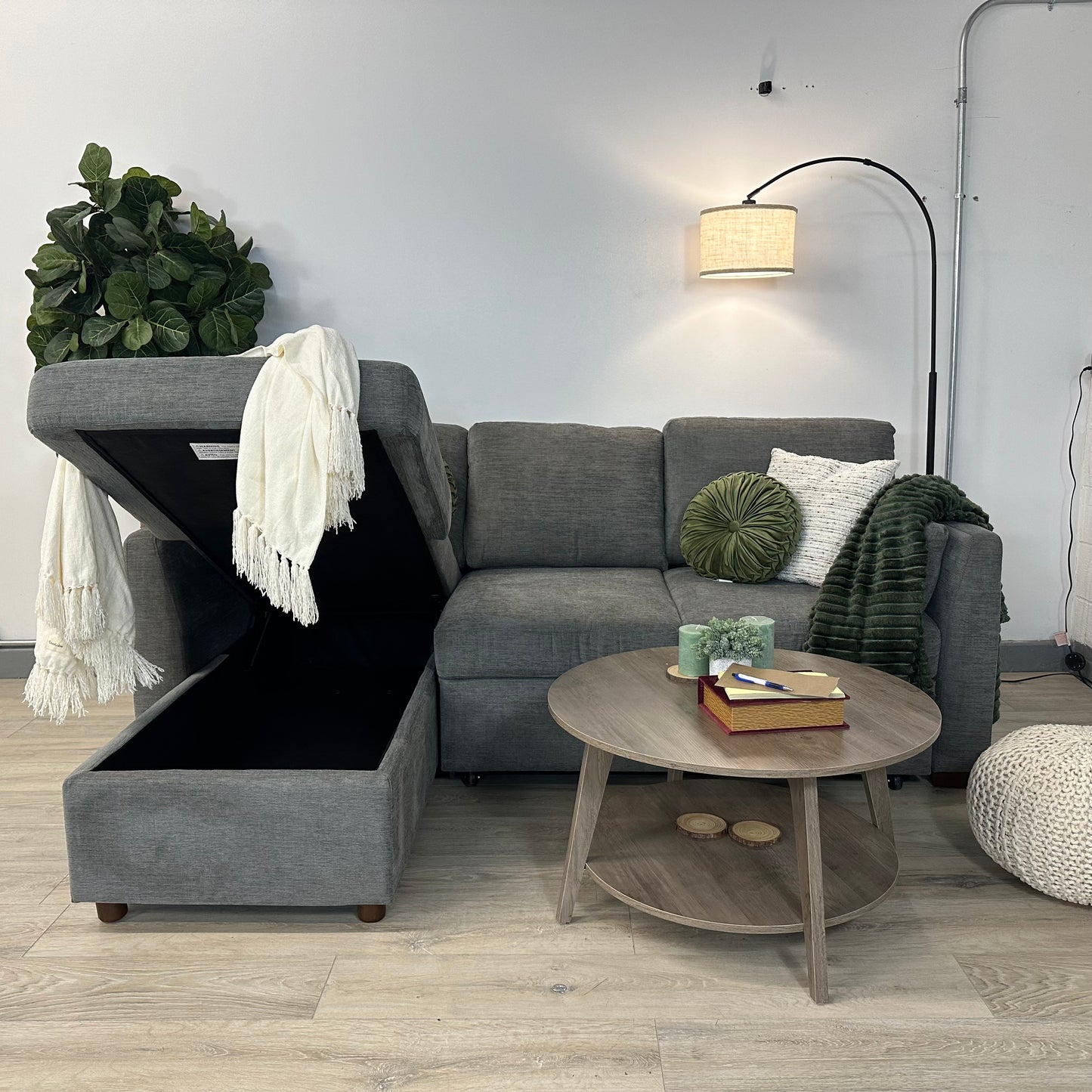 Coddle Luke Fabric Sleeper Sofa with Reversible Chaise and Storage, Gray