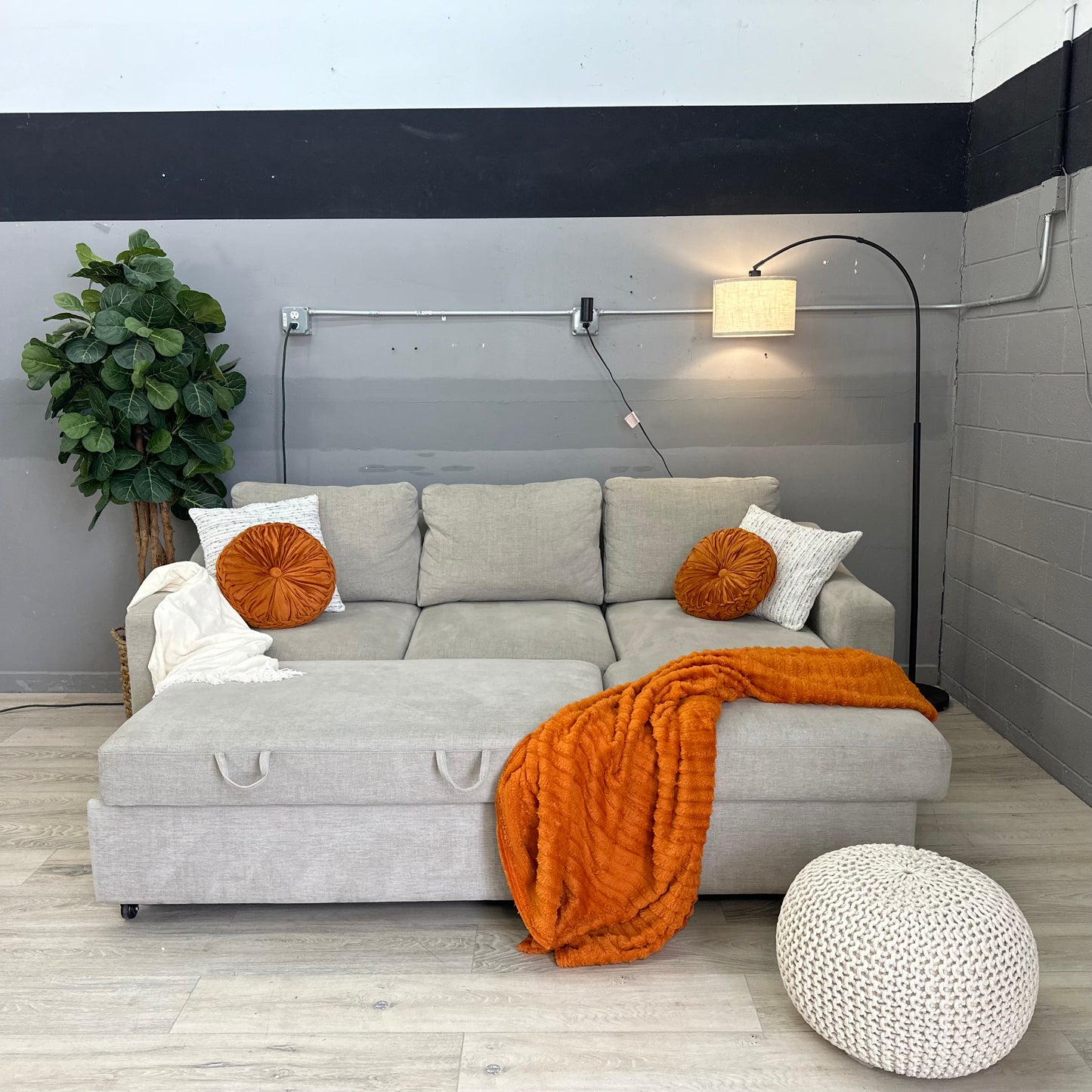 Coddle Aria Fabric Sleeper Sofa with Reversible Chaise and Storage, Beige