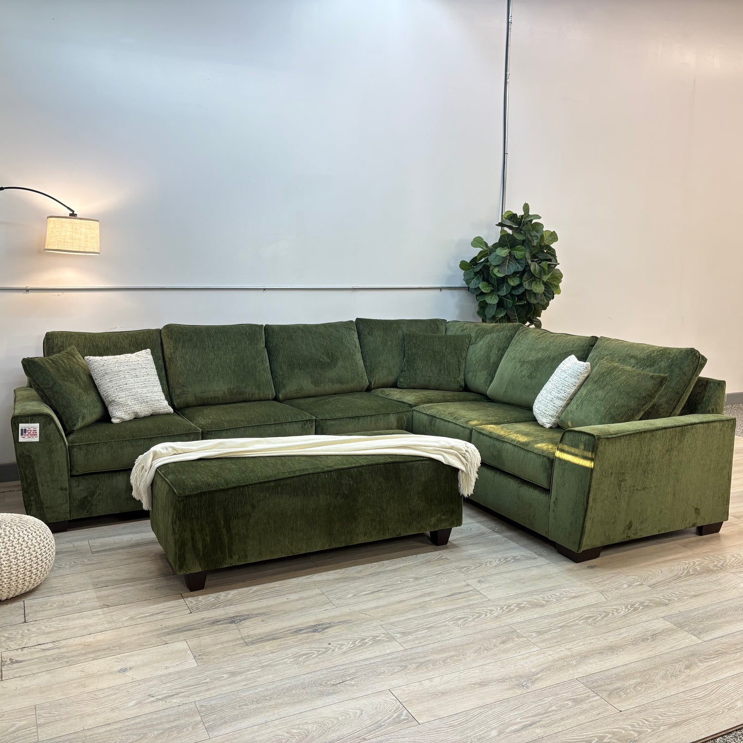 Olive Green Performance Fabric Sectional with Ottoman
