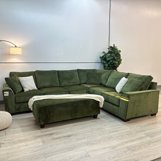 Olive Green Performance Fabric Sectional with Ottoman