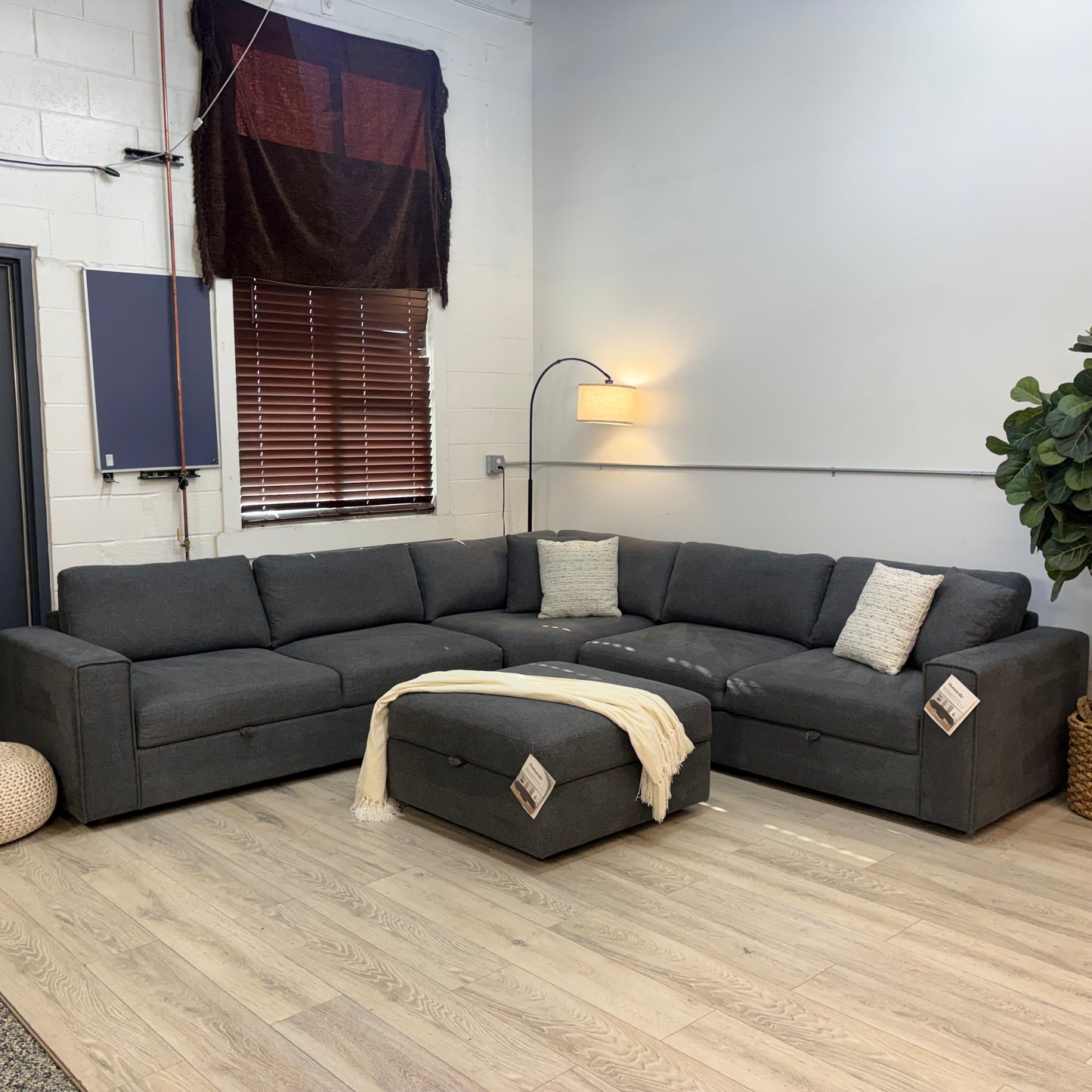Thomasville Bryden Fabric Sectional with Storage Seats and Ottoman