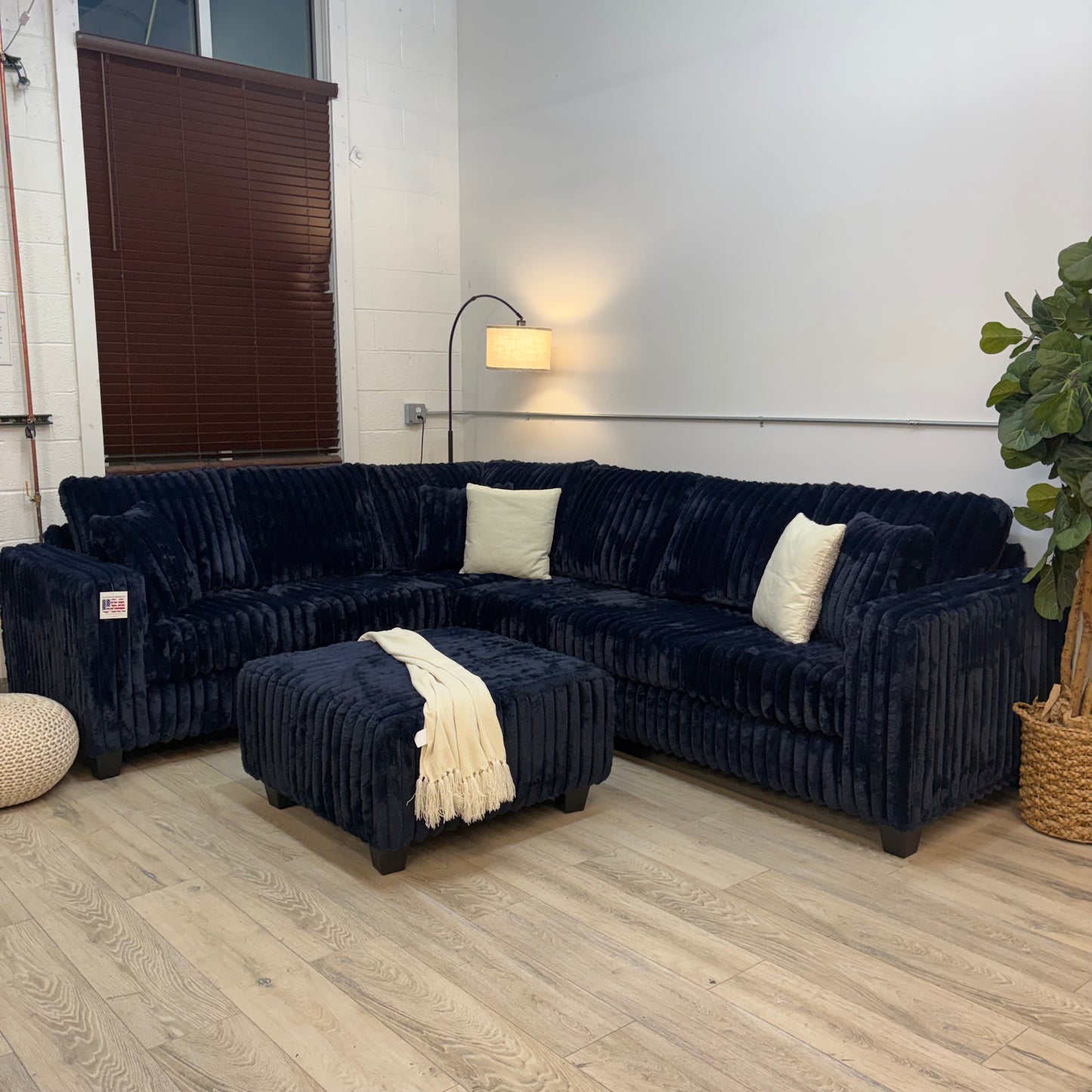 Fluffy Cloud Sectional with Ottoman - Dark Blue