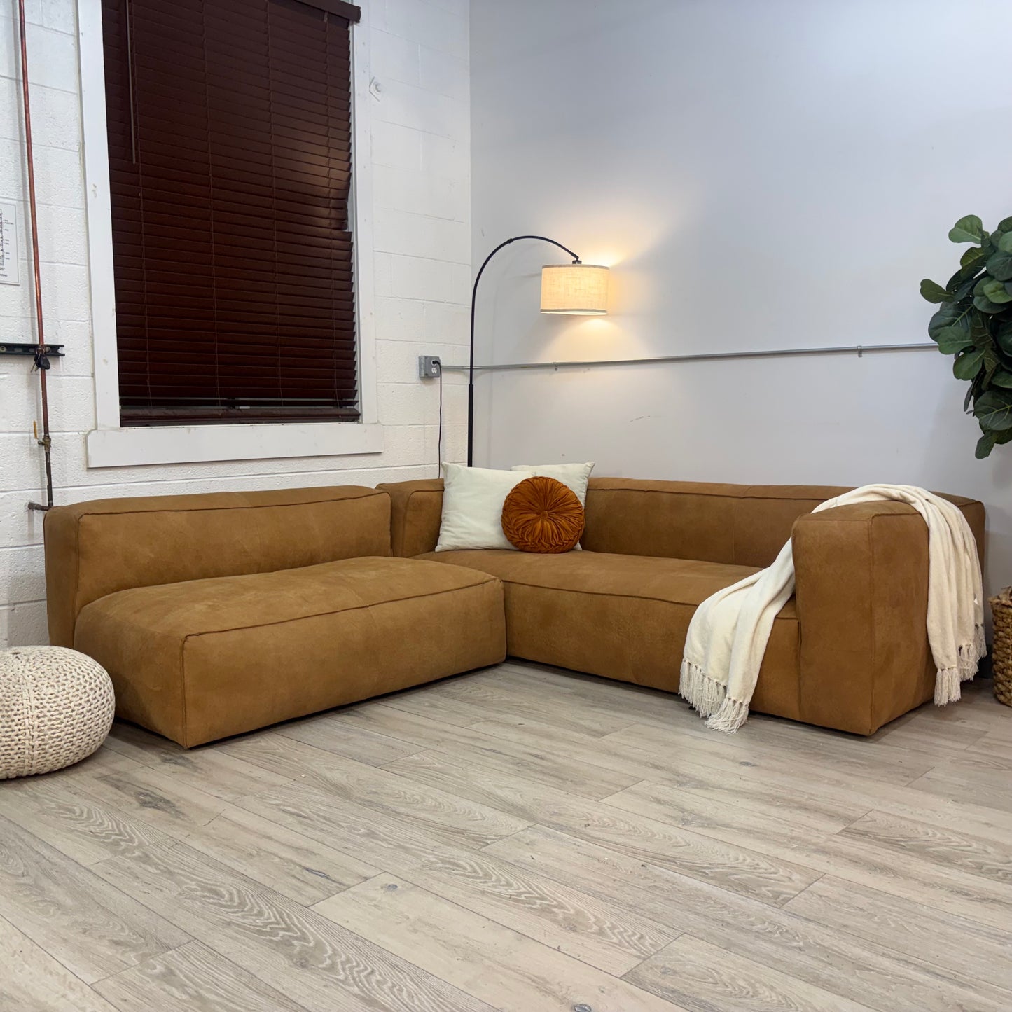 Article Cigar 94.5” Leather Reversible Sectional - Rawhide Tan