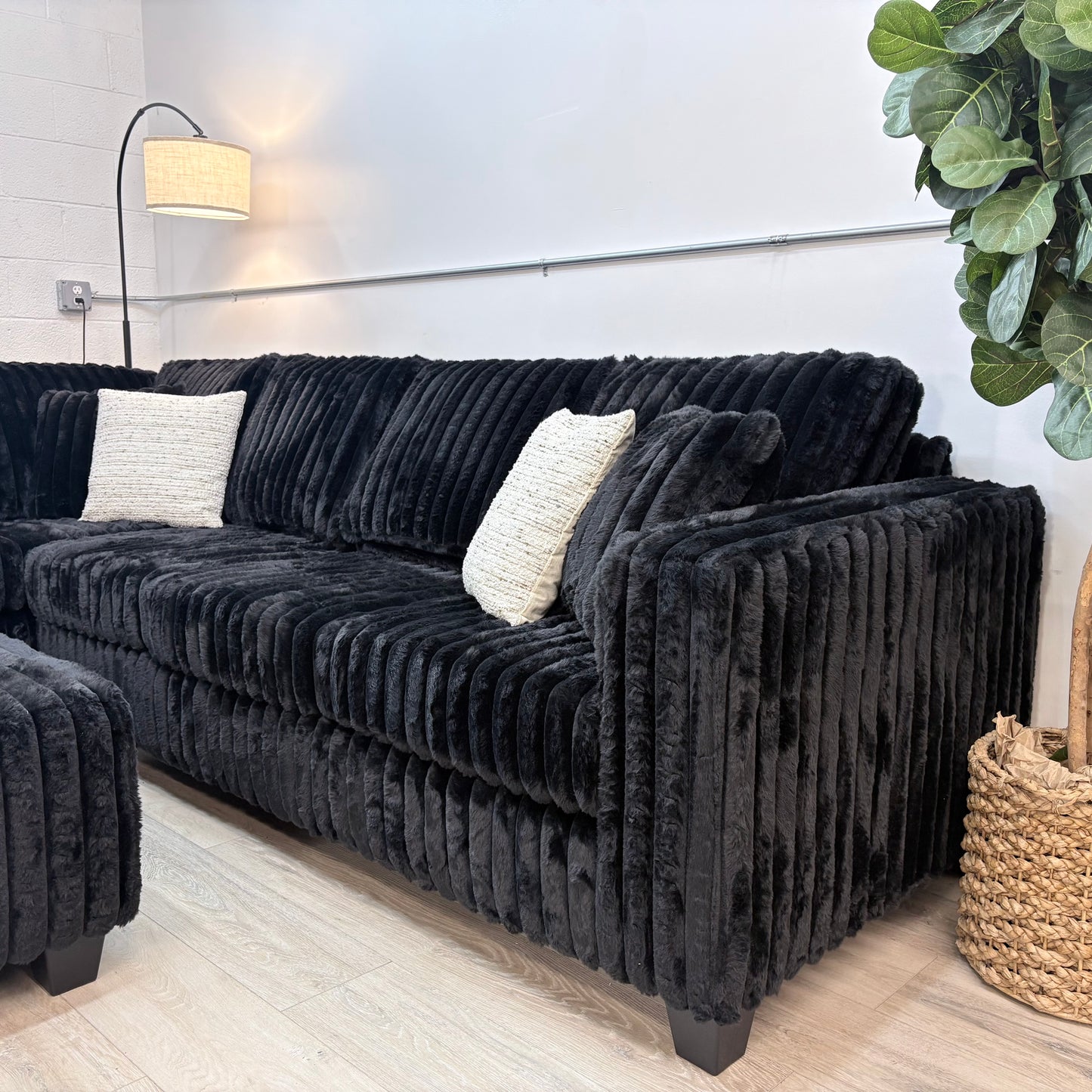 Haven Fluffy Cloud Sectional with Ottoman in - Black