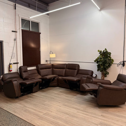 Flexsteel Griffin Italian Leather Zero Gravity Reclining Sectional with Power Headrests - Brown