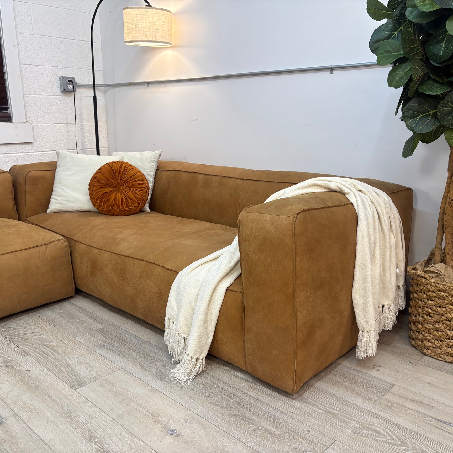 Article Cigar 94.5” Leather Reversible Sectional - Rawhide Tan