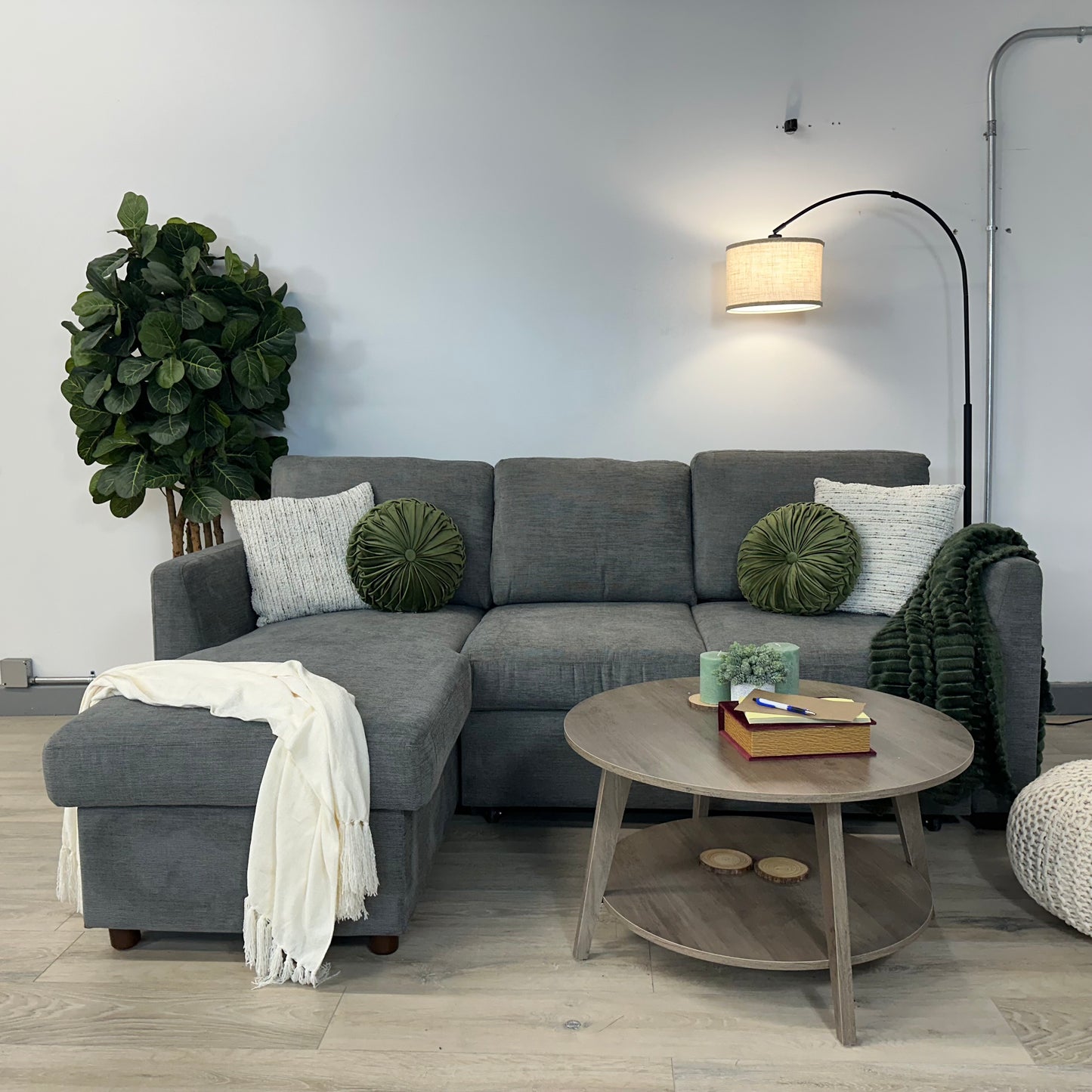 Coddle Luke Fabric Sleeper Sofa with Reversible Chaise and Storage, Gray