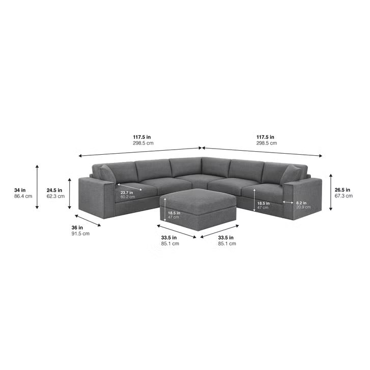Thomasville Bryden Fabric Sectional with Storage Seats and Ottoman