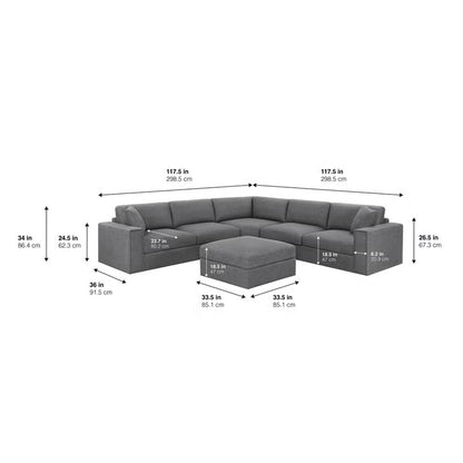 Thomasville Bryden Fabric Sectional with Storage Seats and Ottoman