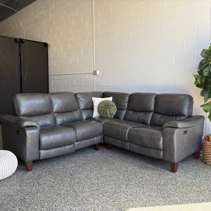 Rizzo Heights Leather Power Reclining Sectional with Power Headrests - Dark Gray