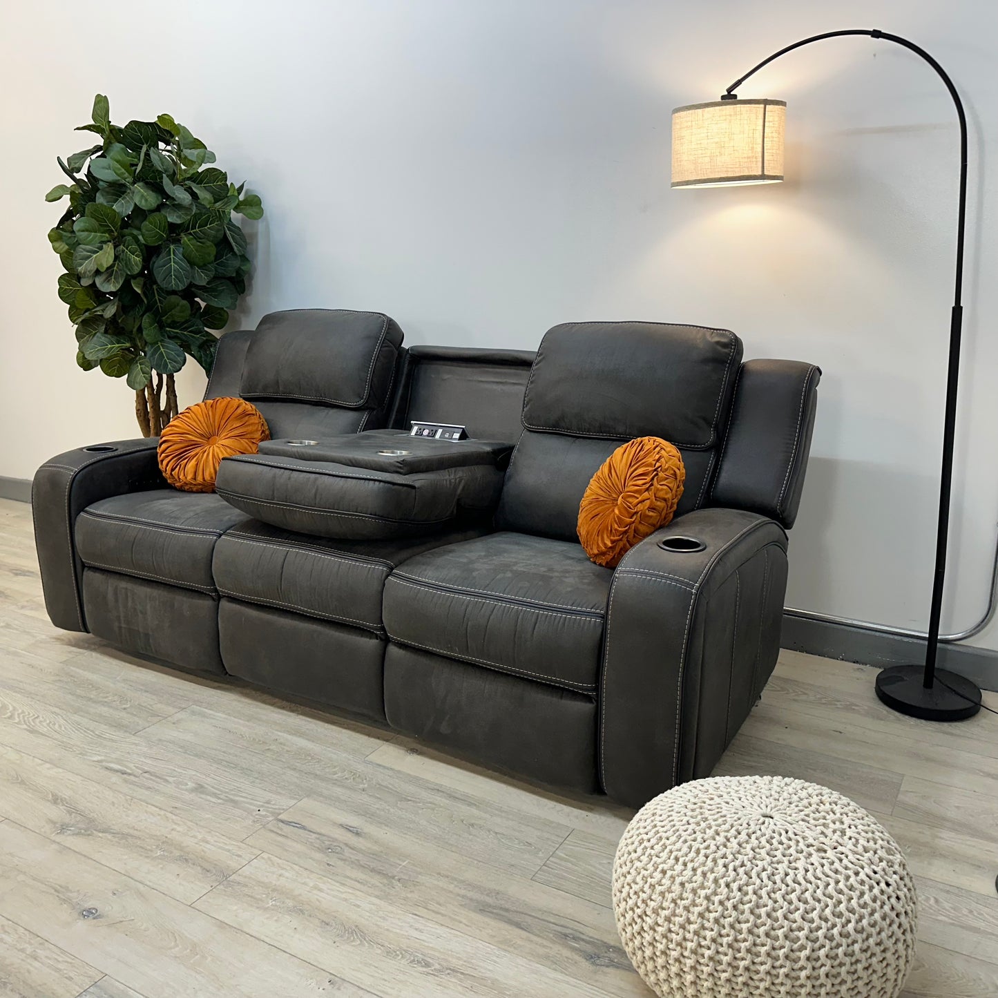 Matteus Fabric Power Reclining Sofa with Drop Down Table