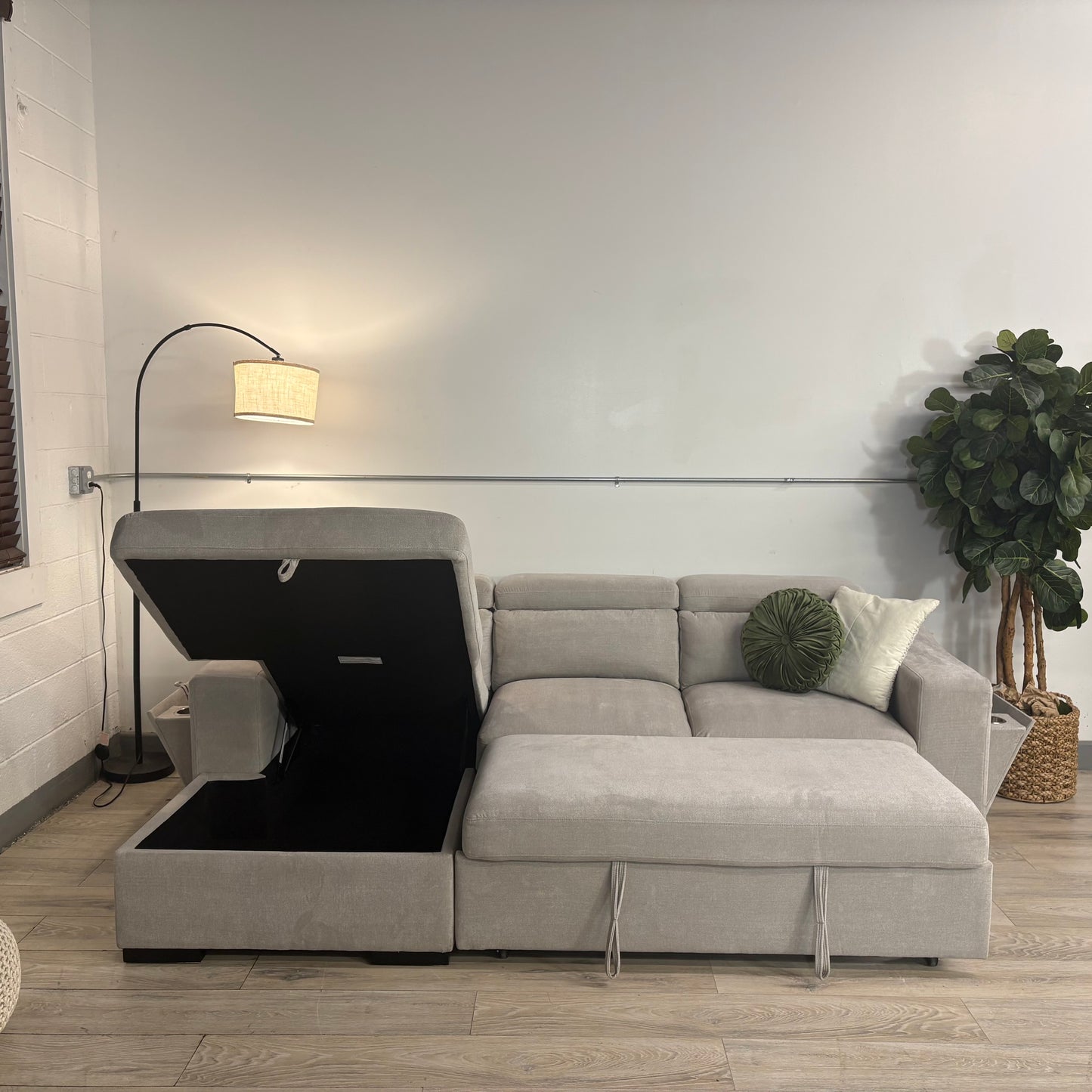 Roxana Fabric Sleeper Sofa with Storage Chaise