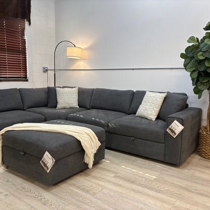 Thomasville Bryden Fabric Sectional with Storage Seats and Ottoman