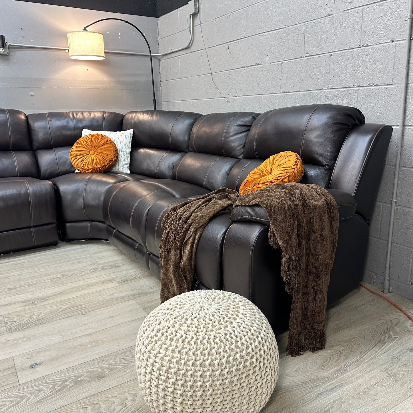 Dunhill 3-piece Leather Power Reclining Sectional Power Headrest, Dark Brown