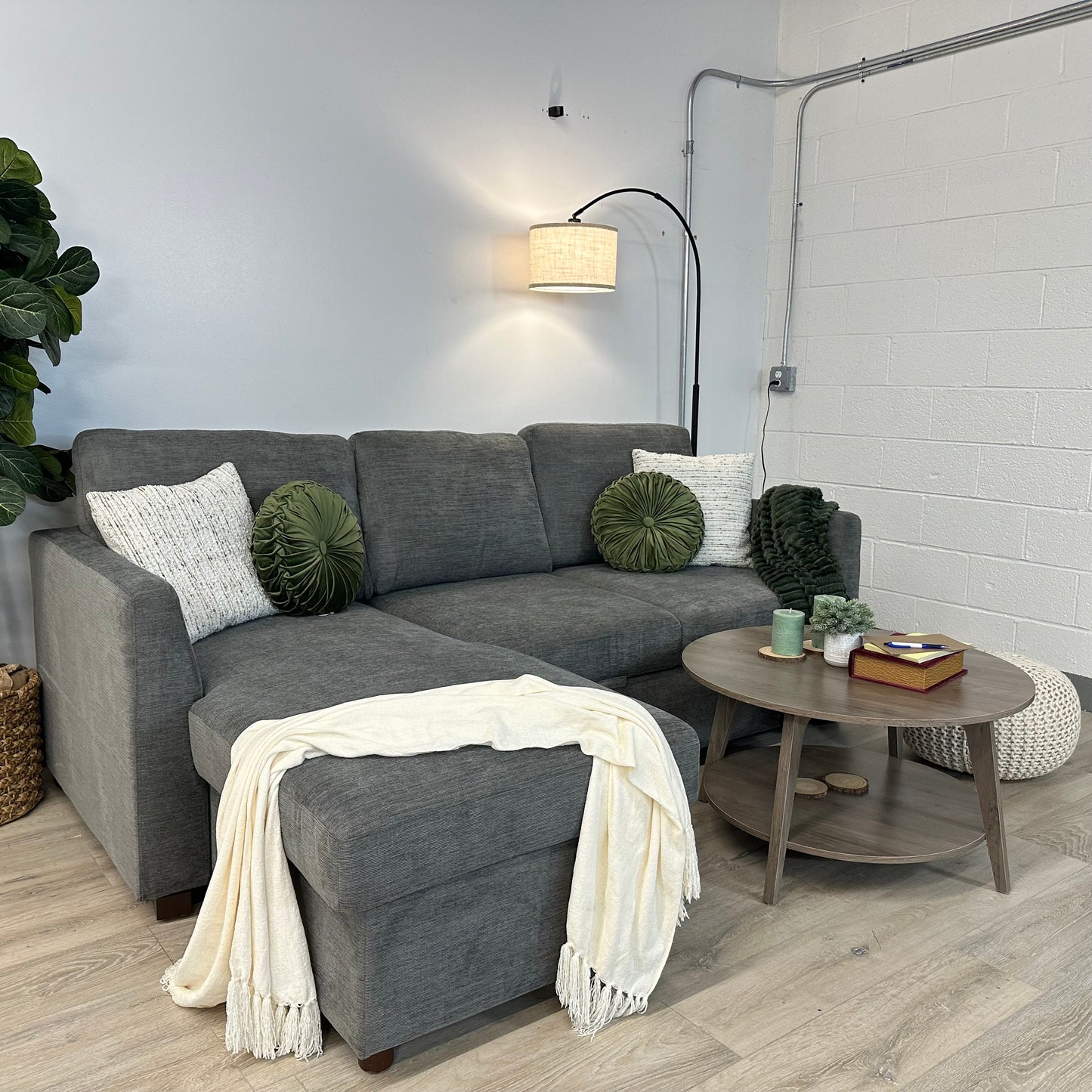 Coddle Luke Fabric Sleeper Sofa with Reversible Chaise and Storage, Gray