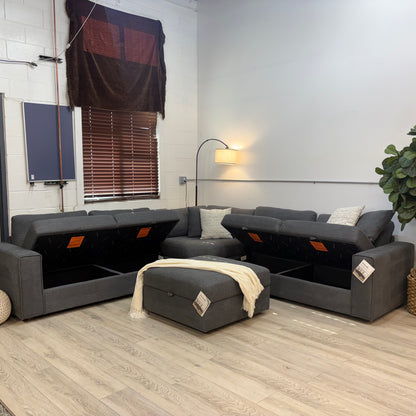Thomasville Bryden Fabric Sectional with Storage Seats and Ottoman