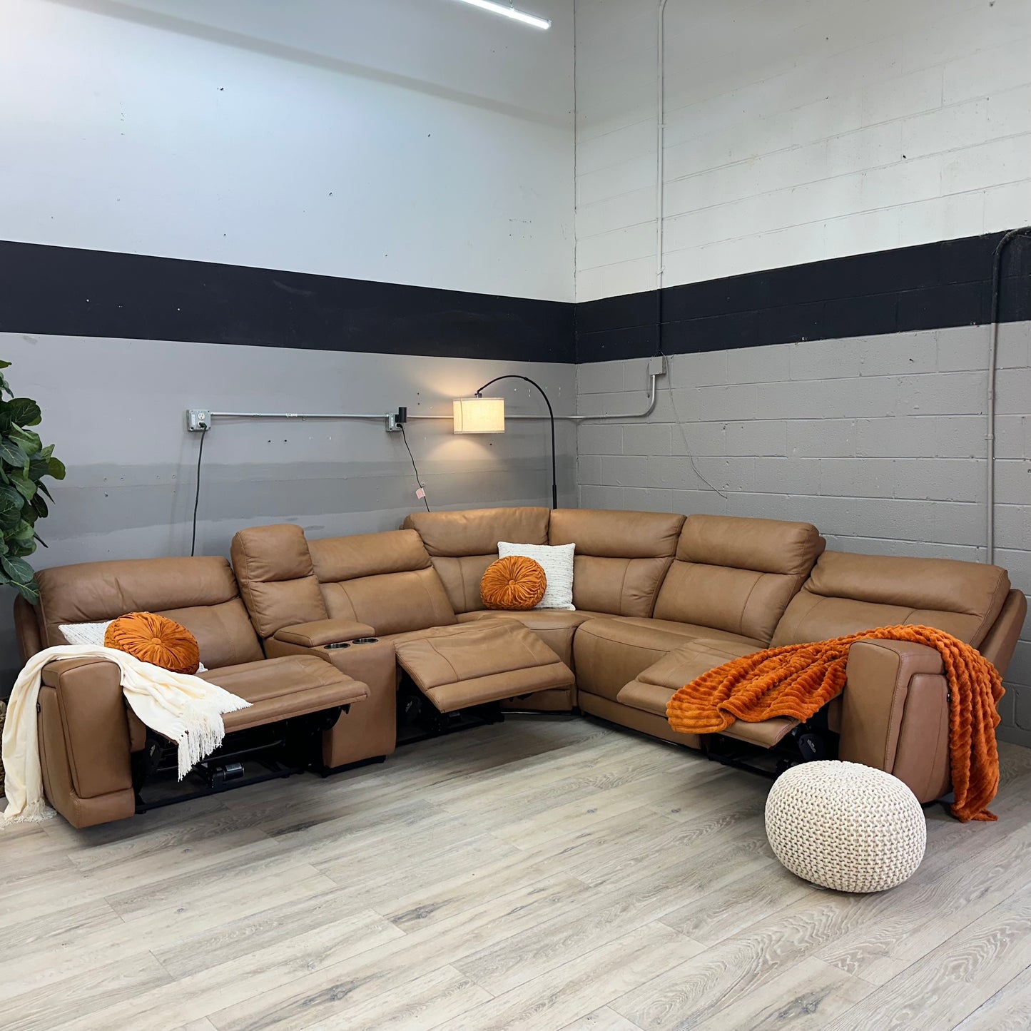 Lauretta 6-piece Leather Power Reclining Sectional with Power Headrests