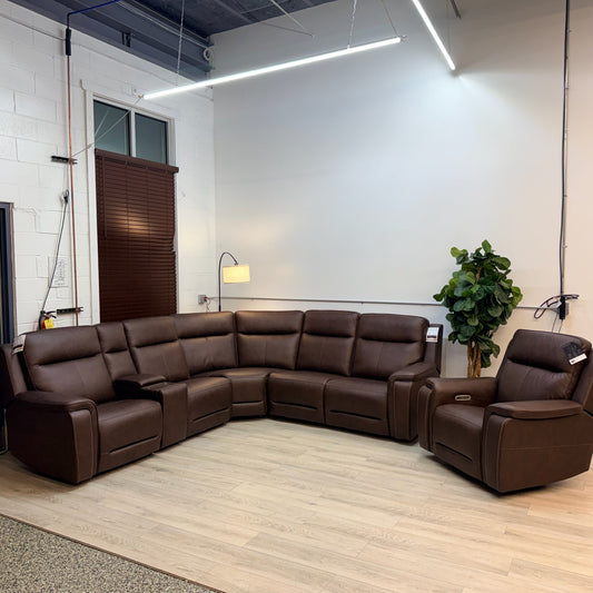 Flexsteel Griffin Italian Leather Zero Gravity Reclining Sectional with Power Headrests - Brown