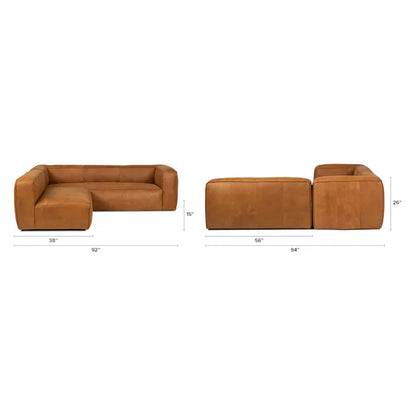 Article Cigar 94.5” Leather Reversible Sectional - Rawhide Tan
