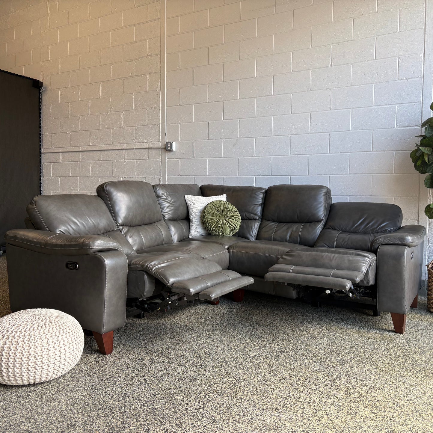 Rizzo Heights Leather Power Reclining Sectional with Power Headrests - Dark Gray