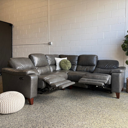 Rizzo Heights Leather Power Reclining Sectional with Power Headrests - Dark Gray