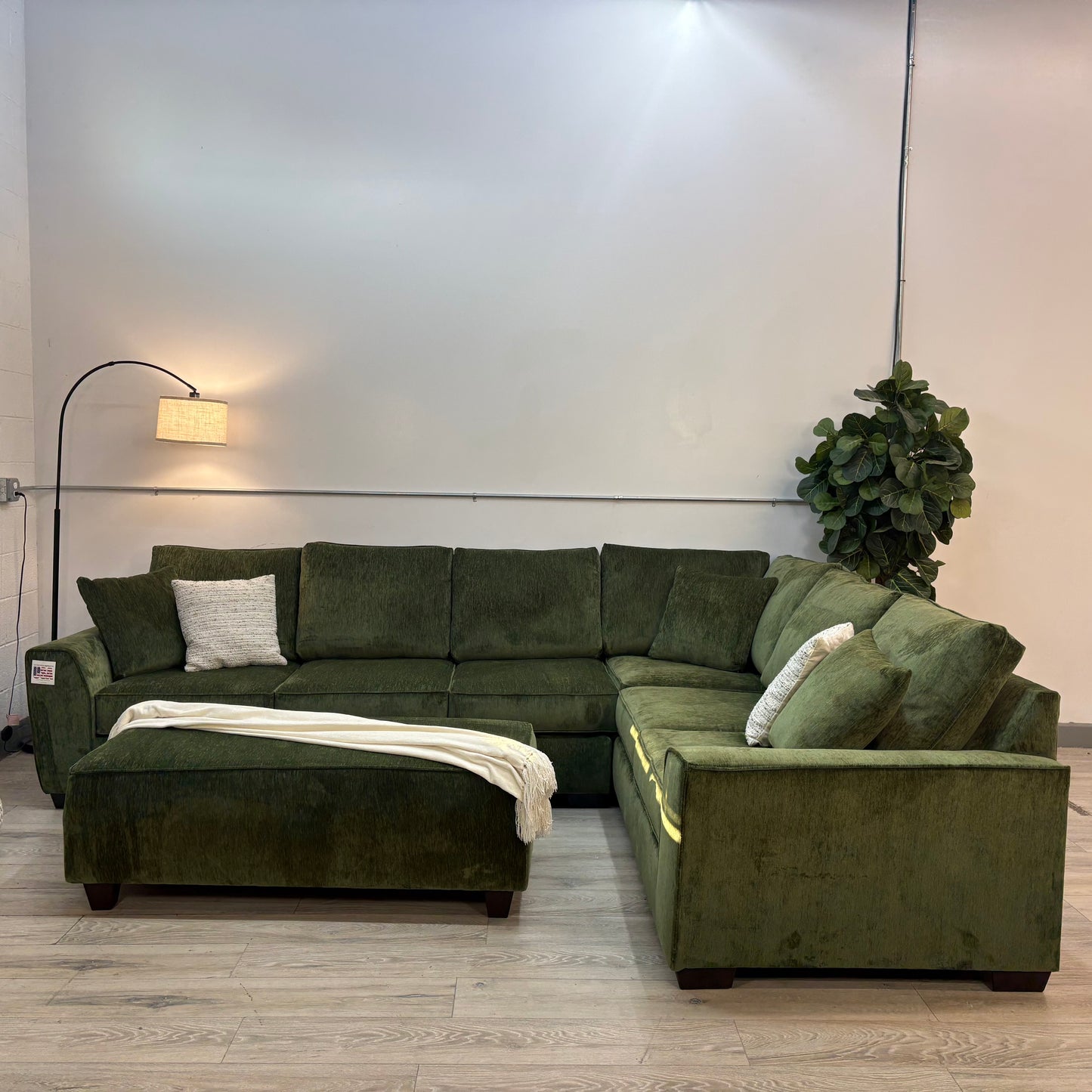 Olive Green Performance Fabric Sectional with Ottoman
