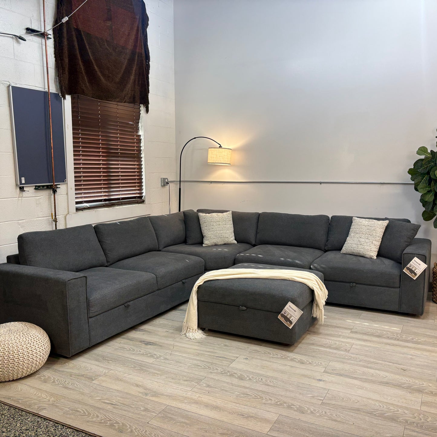 Thomasville Bryden Fabric Sectional with Storage Seats and Ottoman