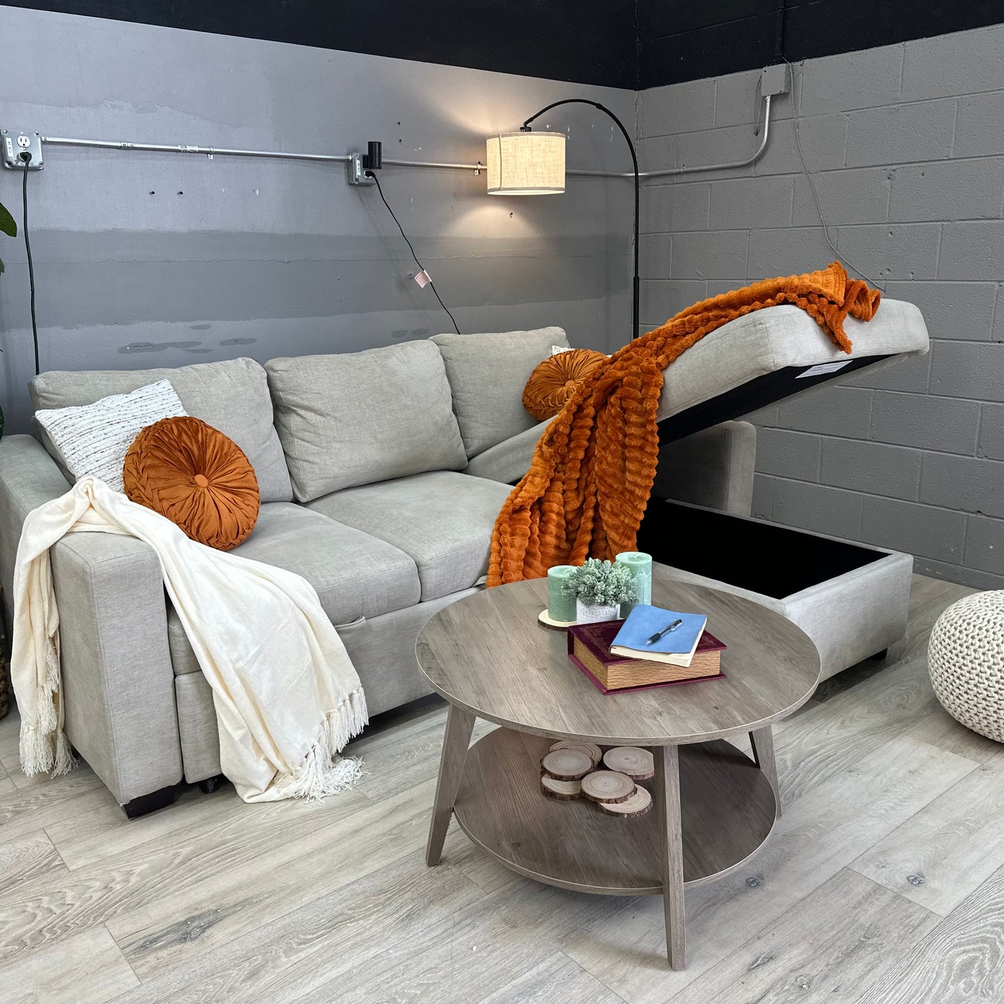 Coddle Aria Fabric Sleeper Sofa with Reversible Chaise and Storage, Beige