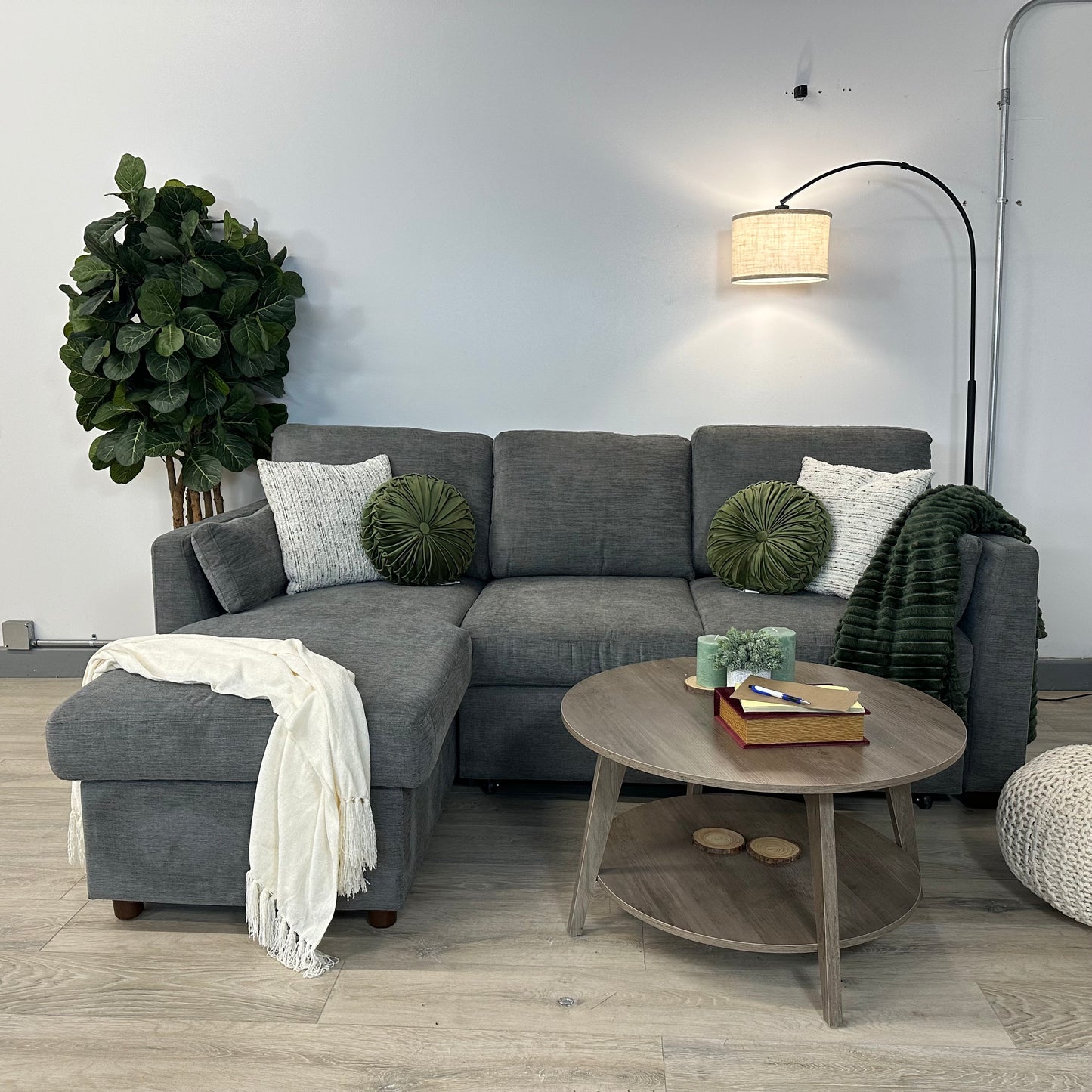 Coddle Luke Fabric Sleeper Sofa with Reversible Chaise and Storage, Gray