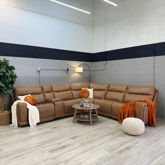 Lauretta 6-piece Leather Power Reclining Sectional with Power Headrests